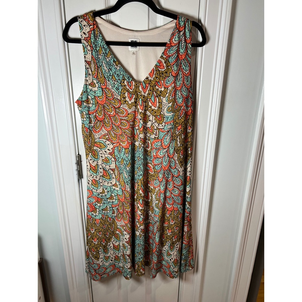 Anne Klein Womens Size 8 V-Neck Sleeveless Abstract Feather Print Shift Dress
